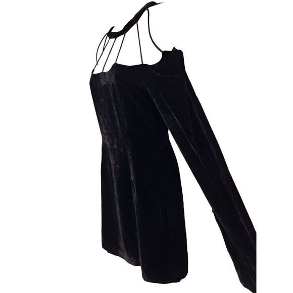 Momoshero Black Long Sleeve Cage Neck Cut Out Velvet Mini Sheath Dress M Italy - Picture 4 of 8